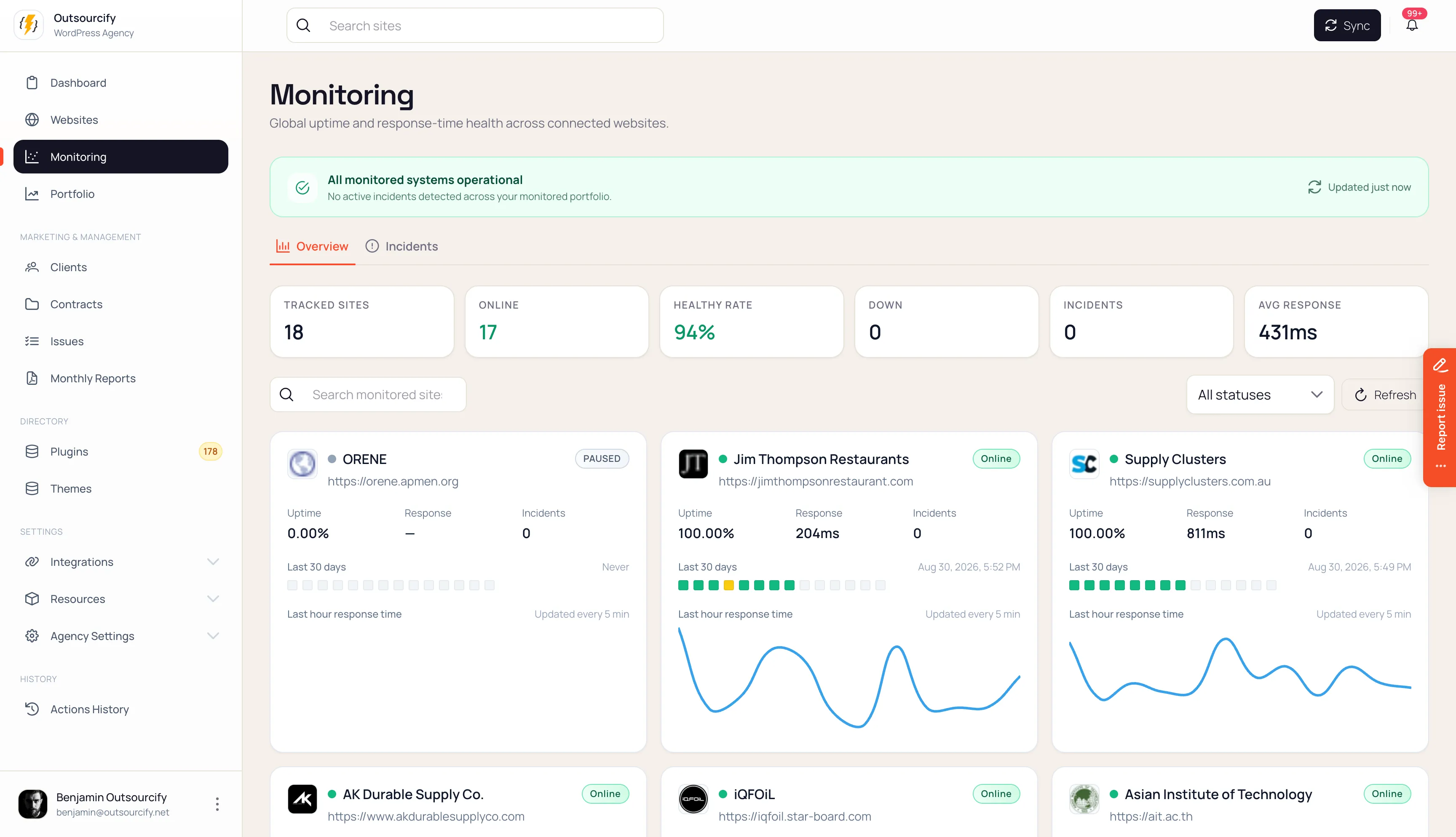 Monitoring in the Orbit Webmaster app