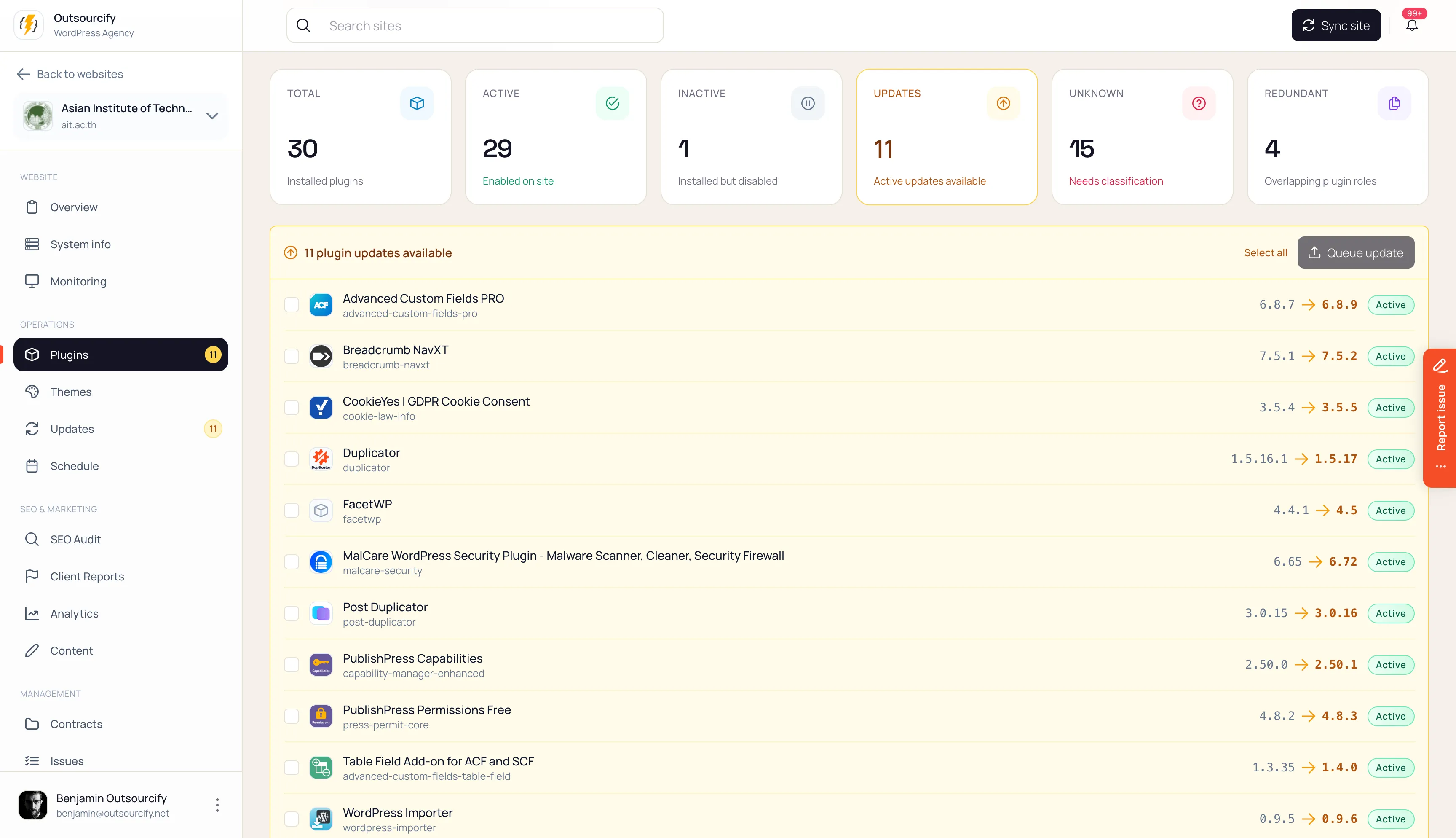 WordPress updates in the Orbit Webmaster app
